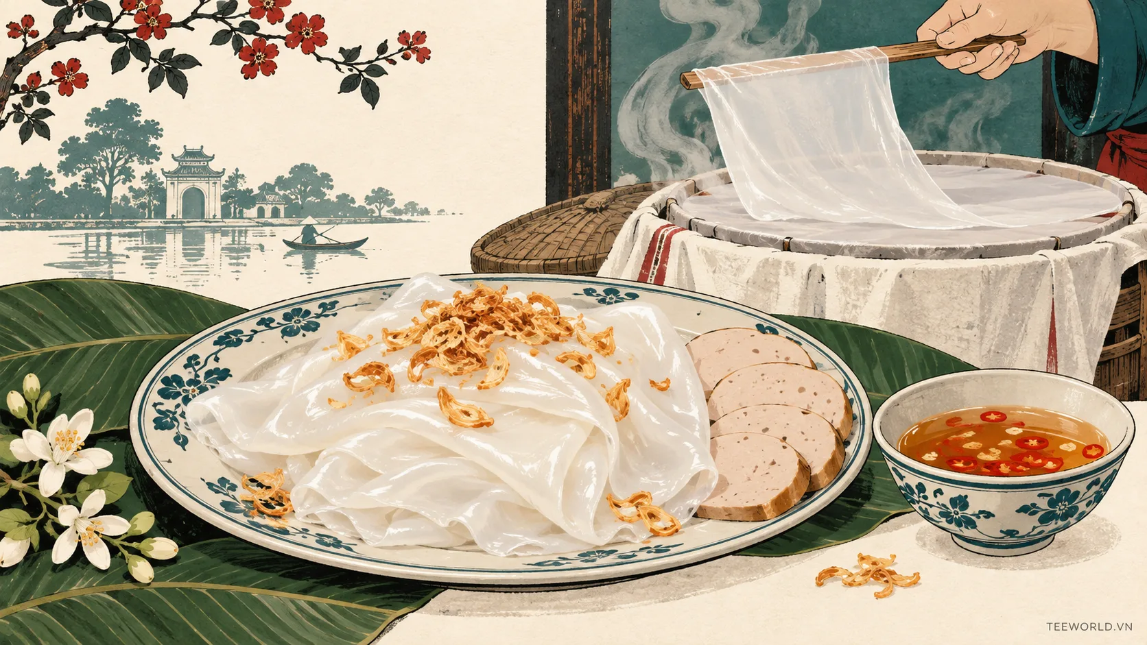 Minh họa bánh cuốn thanh trì - Teeworld Studio