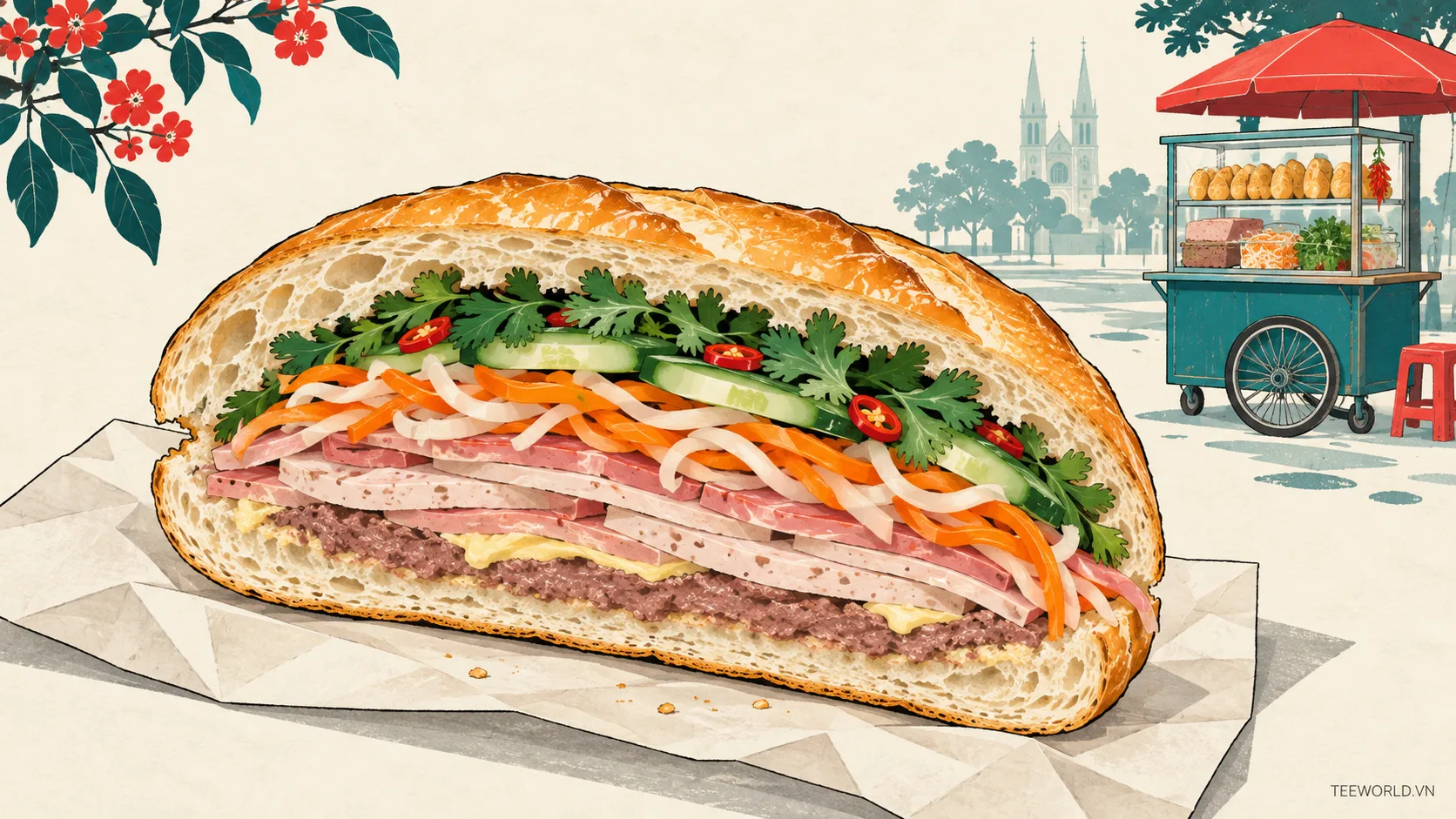 Minh họa bánh mì sài gòn - Teeworld Studio