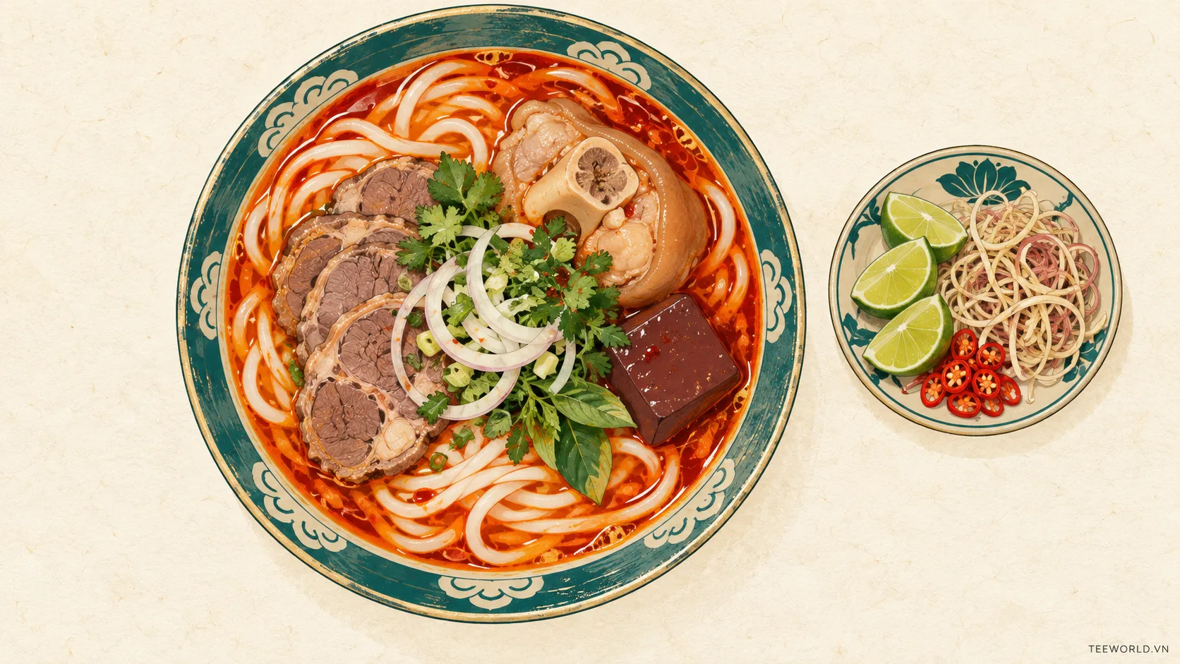 Minh họa bún bò huế nguồn gốc - Teeworld Studio