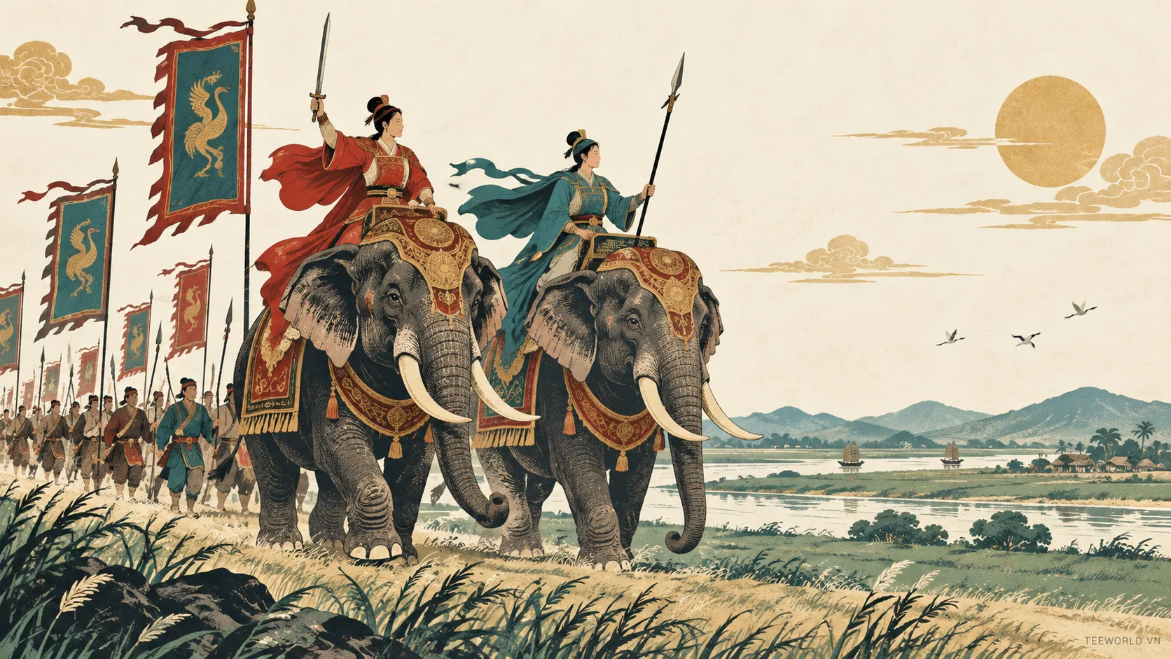 Minh họa hai bà trưng - Teeworld Studio