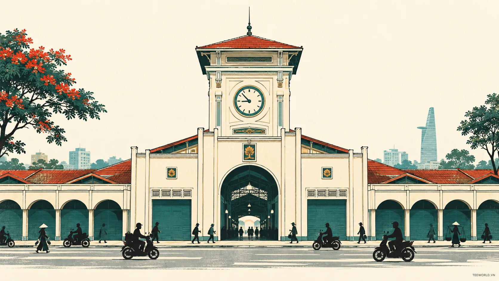 Minh họa lịch sử chợ bến thành - Teeworld Studio