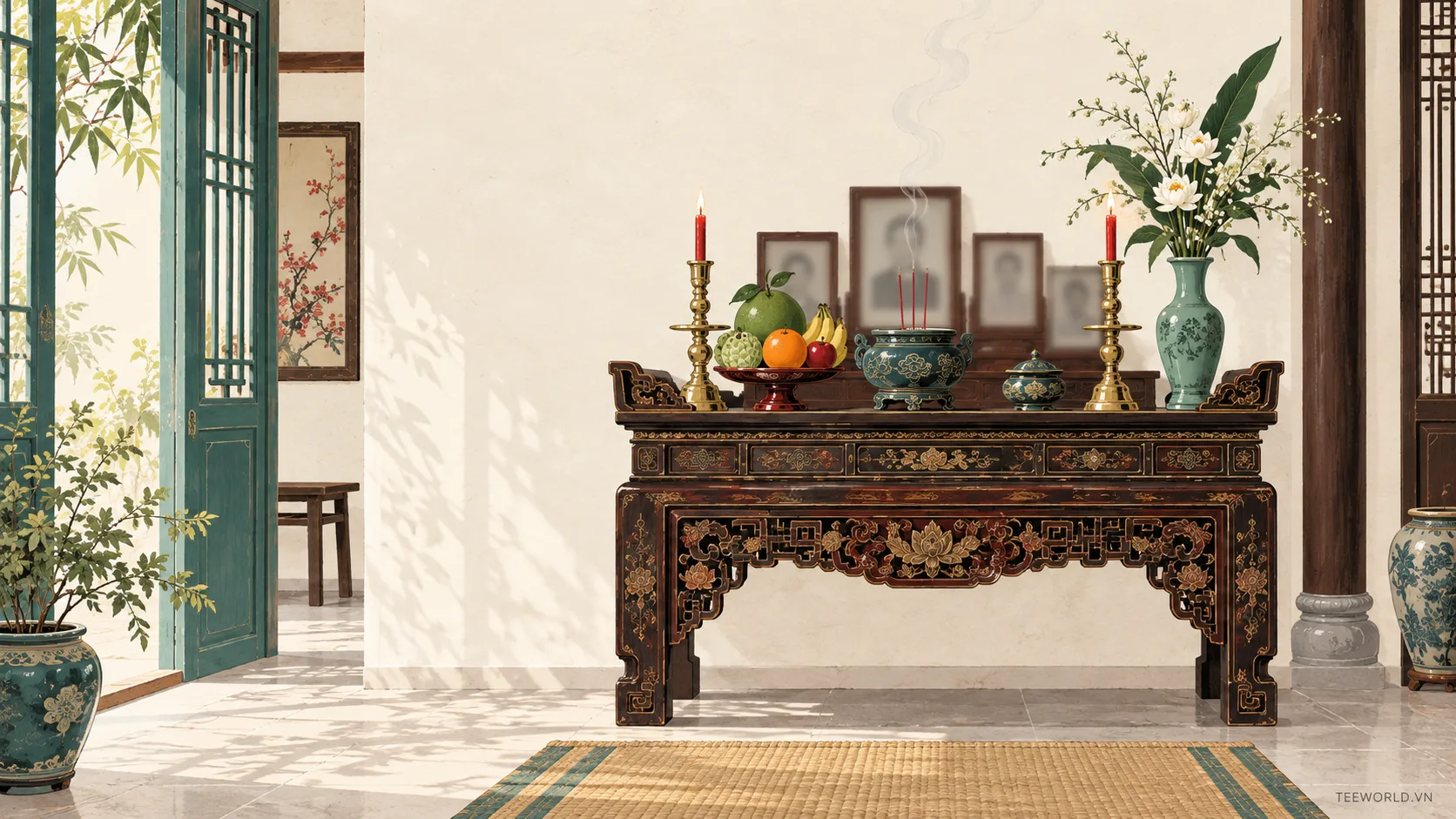 Minh họa thờ cúng tổ tiên - Teeworld Studio