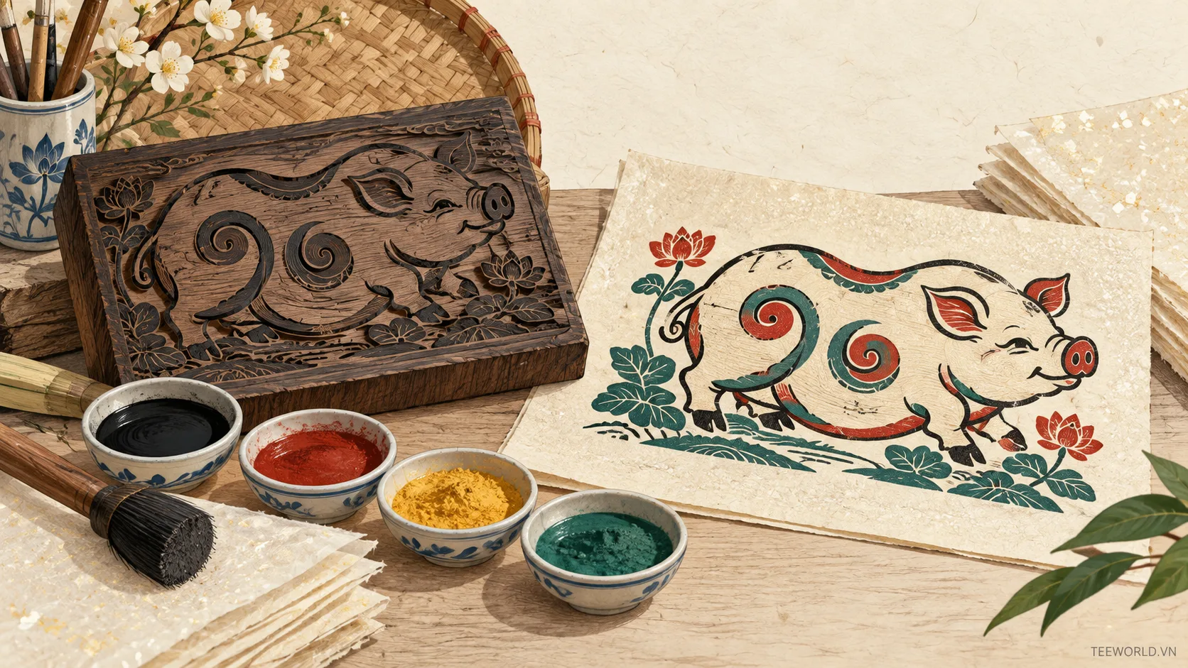 Minh họa tranh đông hồ - Teeworld Studio